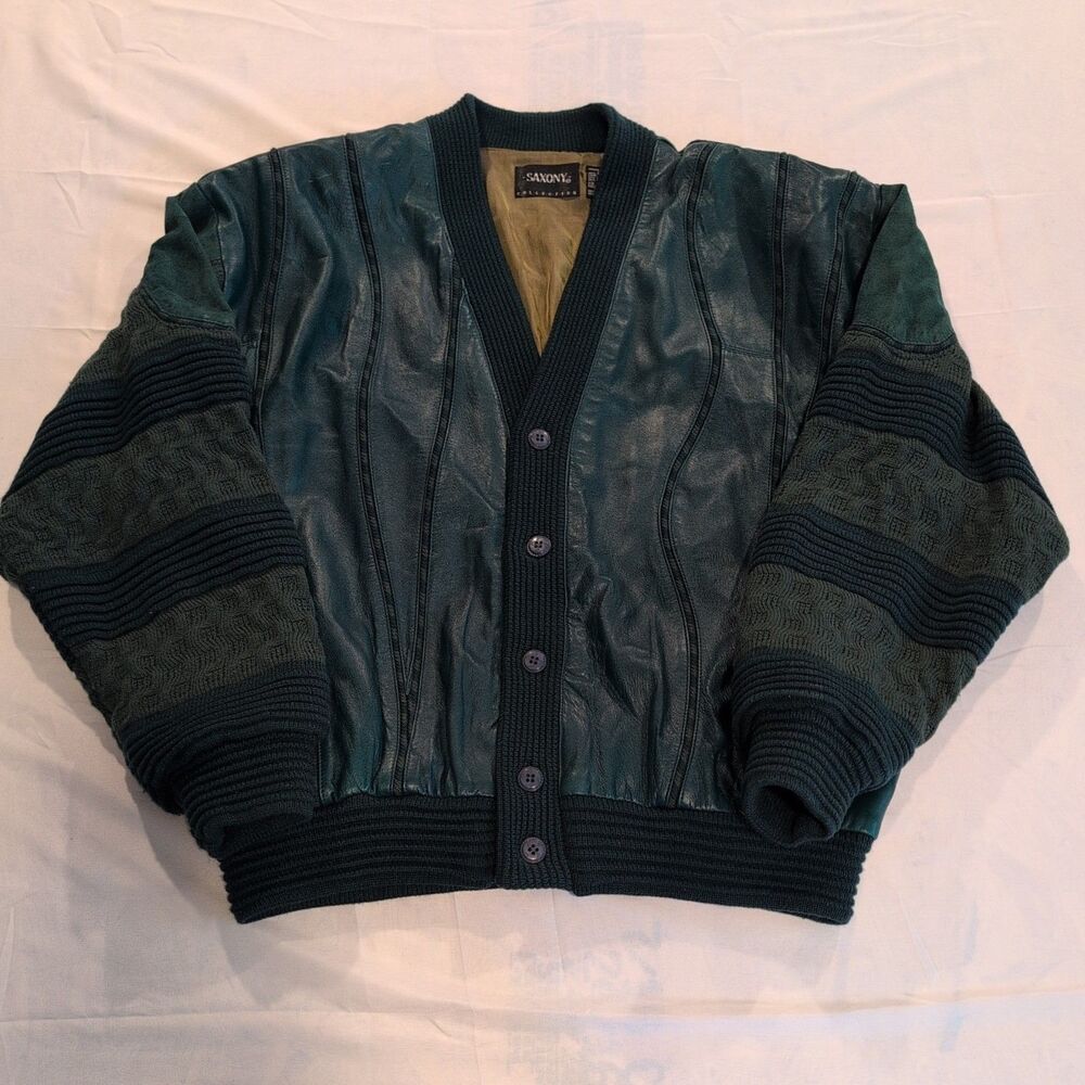 Vtg 90s Streetwear Saxony Size M 3D sweater coat jacket Hip Hop